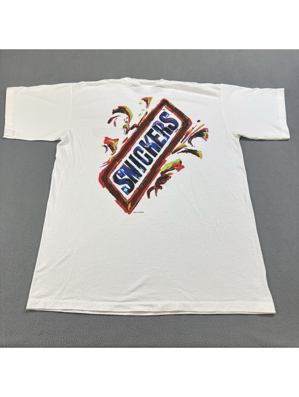 Vintage 90s Snickers Chocolate Snack Promo T Shirt Size Xl White